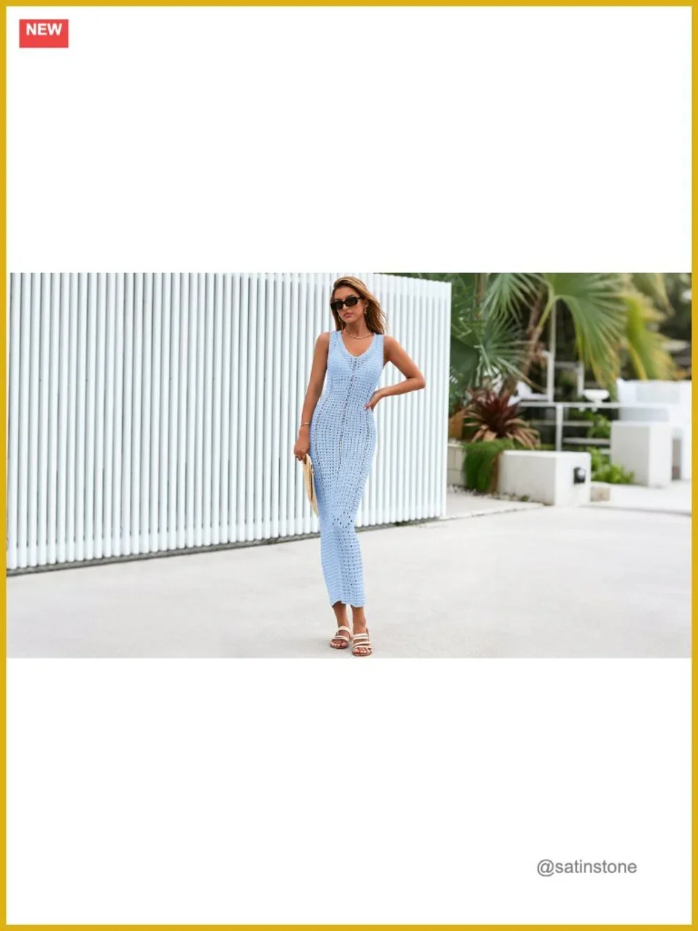 Crochet Swimsuit Coverup Sleeveless V-Neck Maxi Beach Vacation Cover Up
